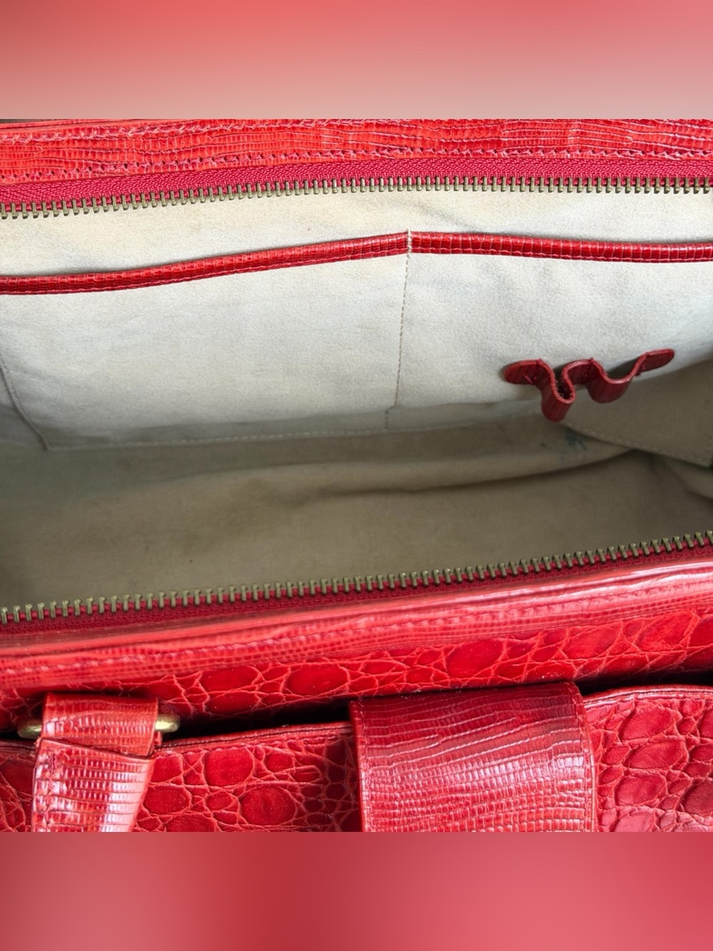 Vintage Brahmin Prissy Collection Vivian Satchel Red Croc Italian Leather Bag - Picture 12 of 15